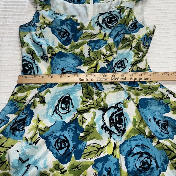 Talbots Floral Silk Dress Lagoon Blue Color Sz8 sleeveless careerwear - Picture 6 of 10